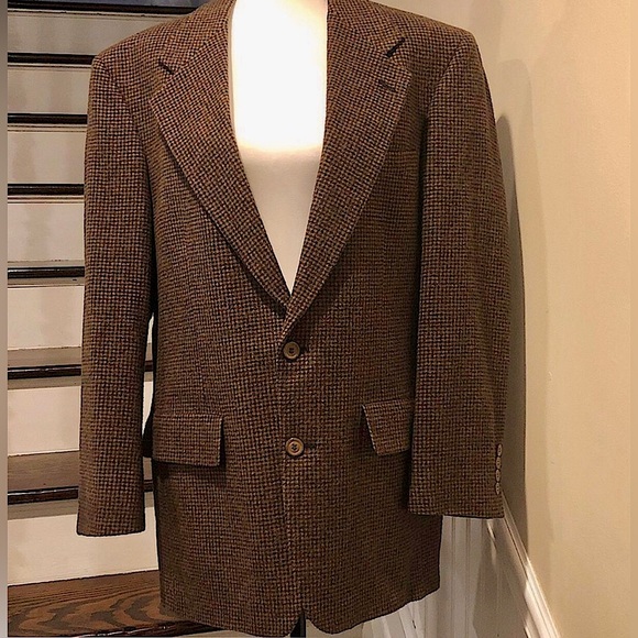 SAKS FIFTH AVENUE Men’s Brown Black Houndstooth Camel Hair Blazer Sz 44R - Picture 16 of 16